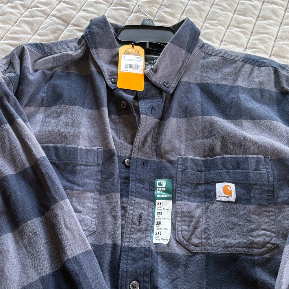 Carhartt Shirt Mens 3XL Plaid  Flannel Button Up - New! Blue And Gray. Soft!
